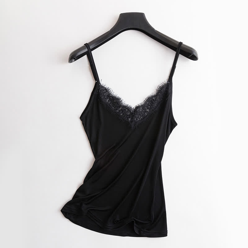 Plus Size Spitzen-Seiden-Tanktop mit Kühlfunktion - Schwarz - XXL - image 8