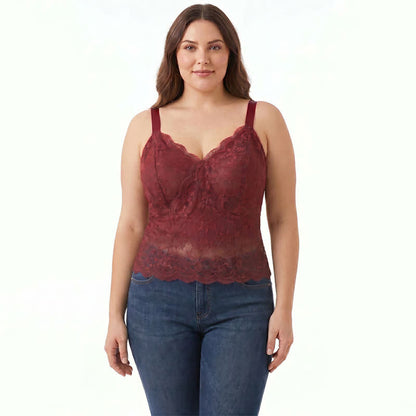 Plus Size Spitzen-Tanktop mit V-Ausschnitt (2-teilig) - Rot - XXXL - image 2