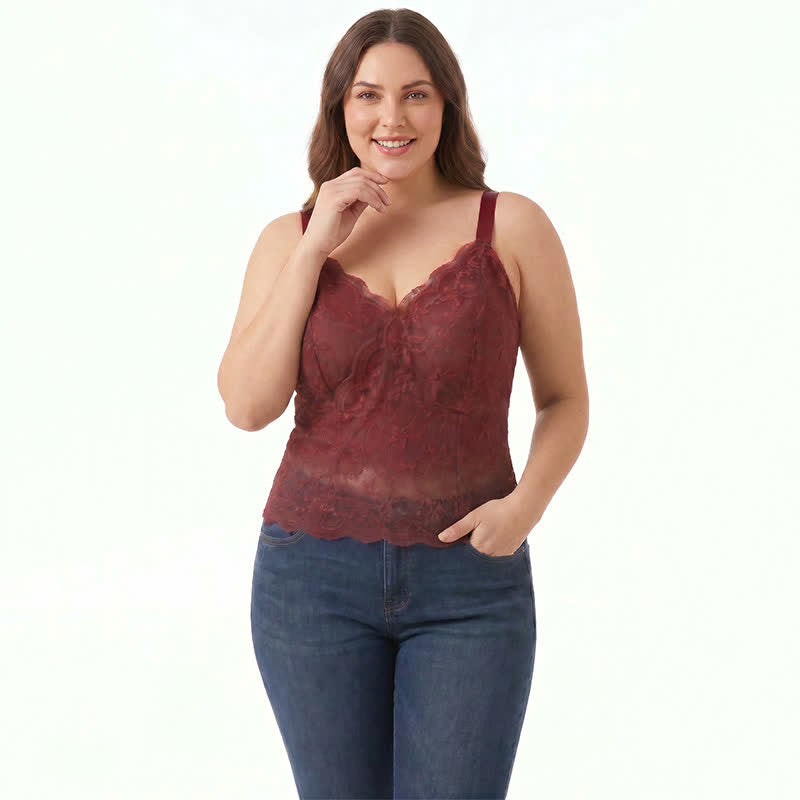 Plus Size Spitzen-Tanktop mit V-Ausschnitt (2-teilig) - image 3