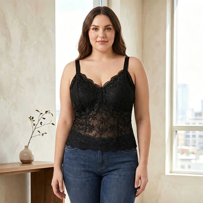 Plus Size Spitzen-Tanktop mit V-Ausschnitt (2-teilig) - Schwarz + Rot - XXXL - image 6