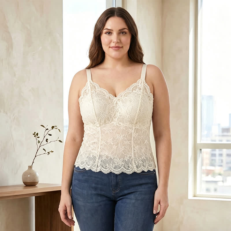 Plus Size Spitzen-Tanktop mit V-Ausschnitt (2-teilig) - image 5