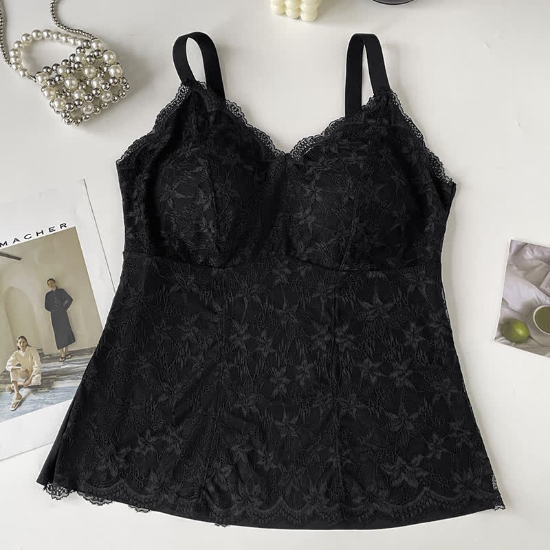 Plus Size Spitzen-Tanktop mit V-Ausschnitt (2-teilig) - Schwarz - XXXL - image 8