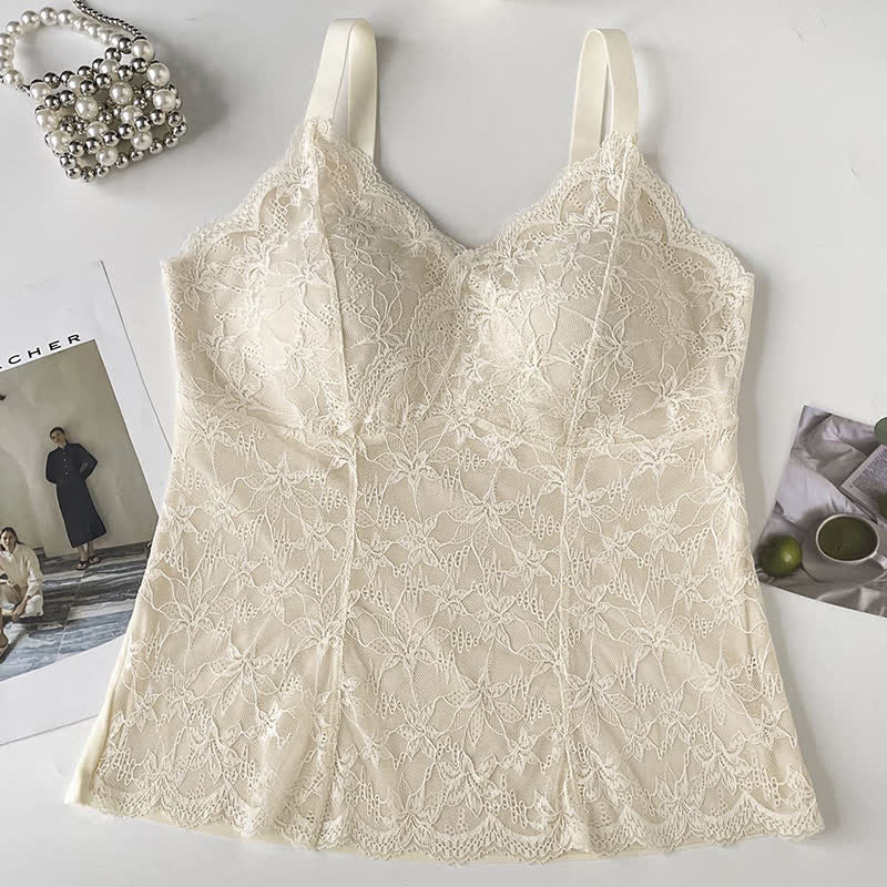 Plus Size Spitzen-Tanktop mit V-Ausschnitt (2-teilig) - Beige - XXXL - image 9