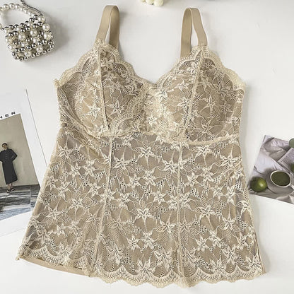 Plus Size Spitzen-Tanktop mit V-Ausschnitt (2-teilig) - Nackt - XXXL - image 10