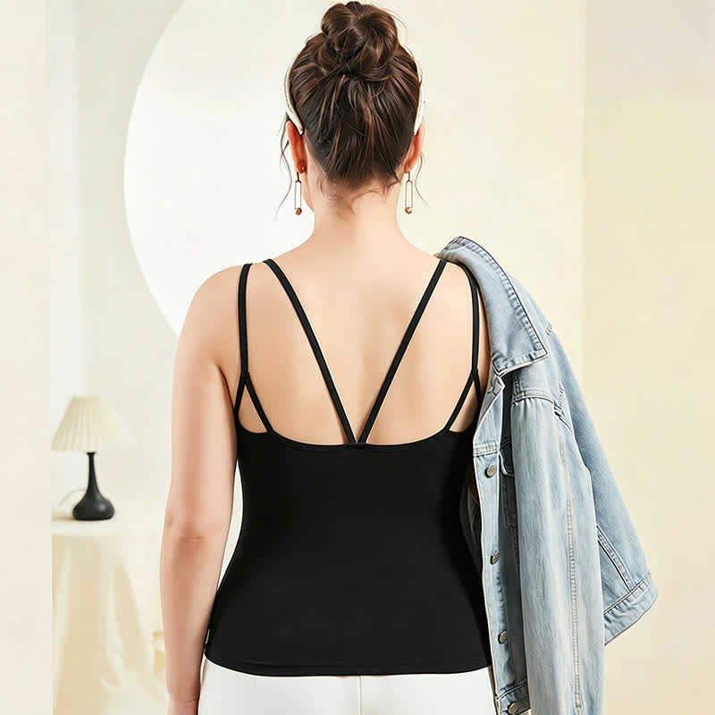 Plus Size Modal Tanktop mit gekreuztem Rückenausschnitt und Lagenlook - Schwarz - 4XL - image 5