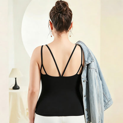 Plus Size Modal Tanktop mit gekreuztem Rückenausschnitt und Lagenlook - Schwarz - 4XL - image 5