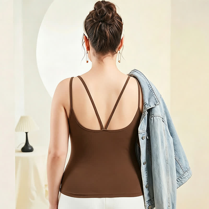Plus Size Modal Tanktop mit gekreuztem Rückenausschnitt und Lagenlook - Kaffee - 4XL - image 6
