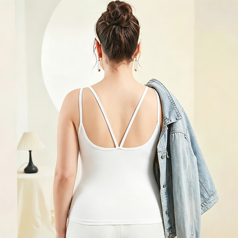 Plus Size Modal Tanktop mit gekreuztem Rückenausschnitt und Lagenlook - Weiß - 4XL - image 4