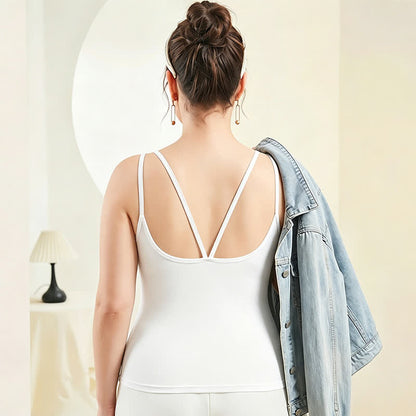 Plus Size Modal Tanktop mit gekreuztem Rückenausschnitt und Lagenlook - Weiß - 4XL - image 4