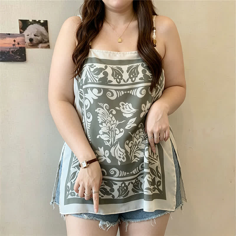 Plus Size Schal Print Tank Top (2 Stück) - Grün - 3XL - image 4