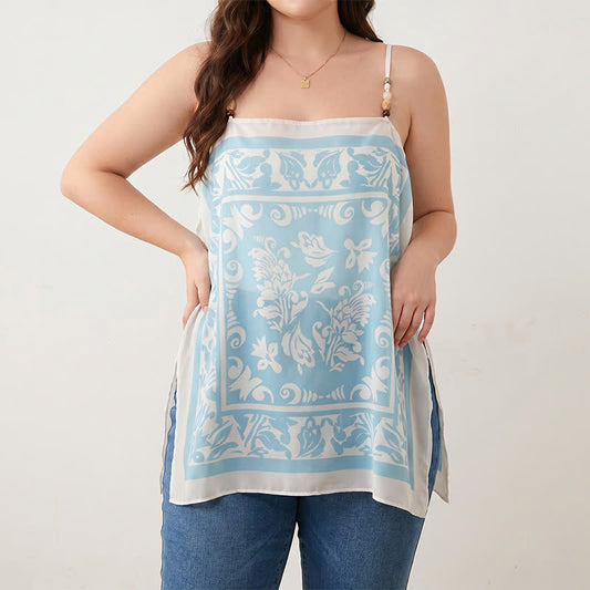 Plus Size Schal Print Tank Top (2 Stück) - Blau - 3XL - image 0