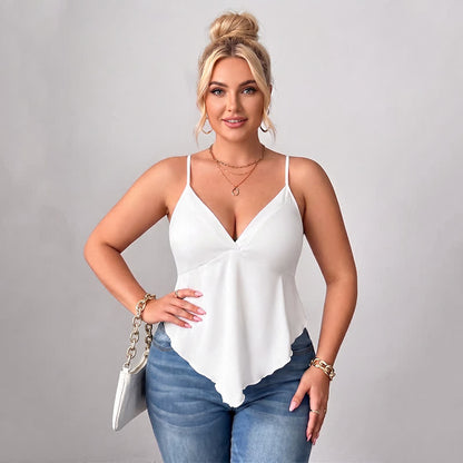 Plus Size Tanktop mit offenem Rücken und V-Ausschnitt - Weiß - 3XL - image 0