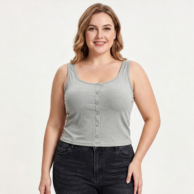 Plus Size Rippstrick-Tanktop mit Knöpfen (2-teilig) - image 6