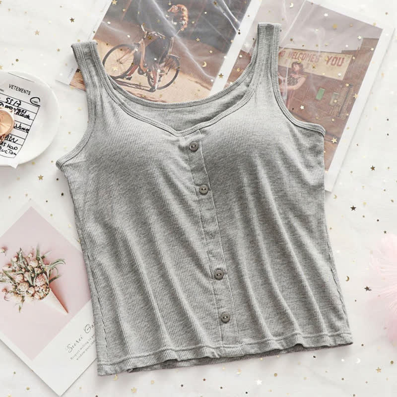 Plus Size Rippstrick-Tanktop mit Knöpfen (2-teilig) - Grau - 3XL - image 13