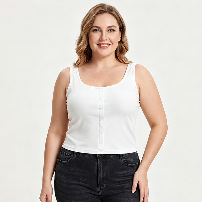 Plus Size Rippstrick-Tanktop mit Knöpfen (2-teilig) - image 7