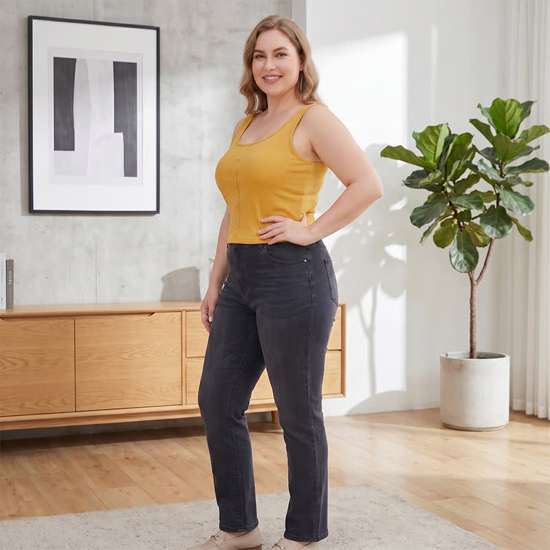 Plus Size Rippstrick-Tanktop mit Knöpfen (2-teilig) - Gelb - 3XL - image 4