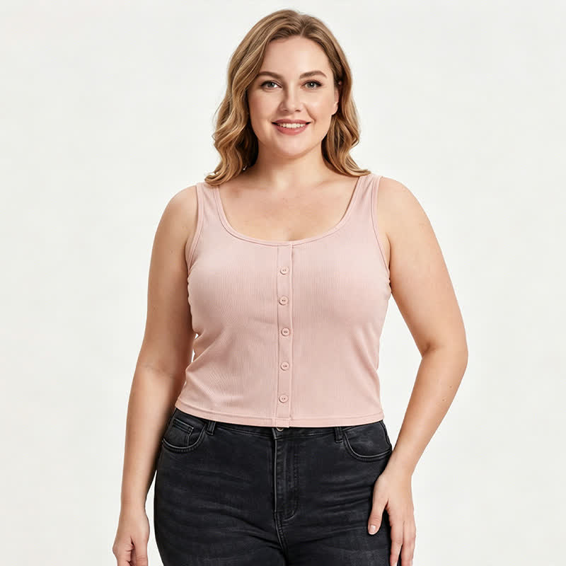Plus Size Rippstrick-Tanktop mit Knöpfen (2-teilig) - image 5