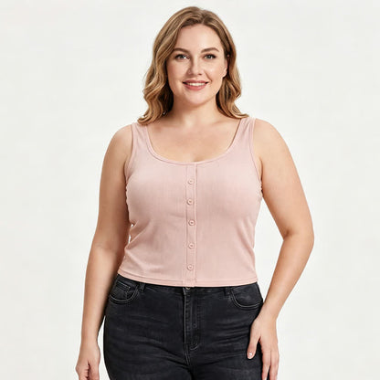 Plus Size Rippstrick-Tanktop mit Knöpfen (2-teilig) - image 5