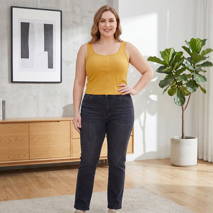 Plus Size Rippstrick-Tanktop mit Knöpfen (2-teilig) - image 3