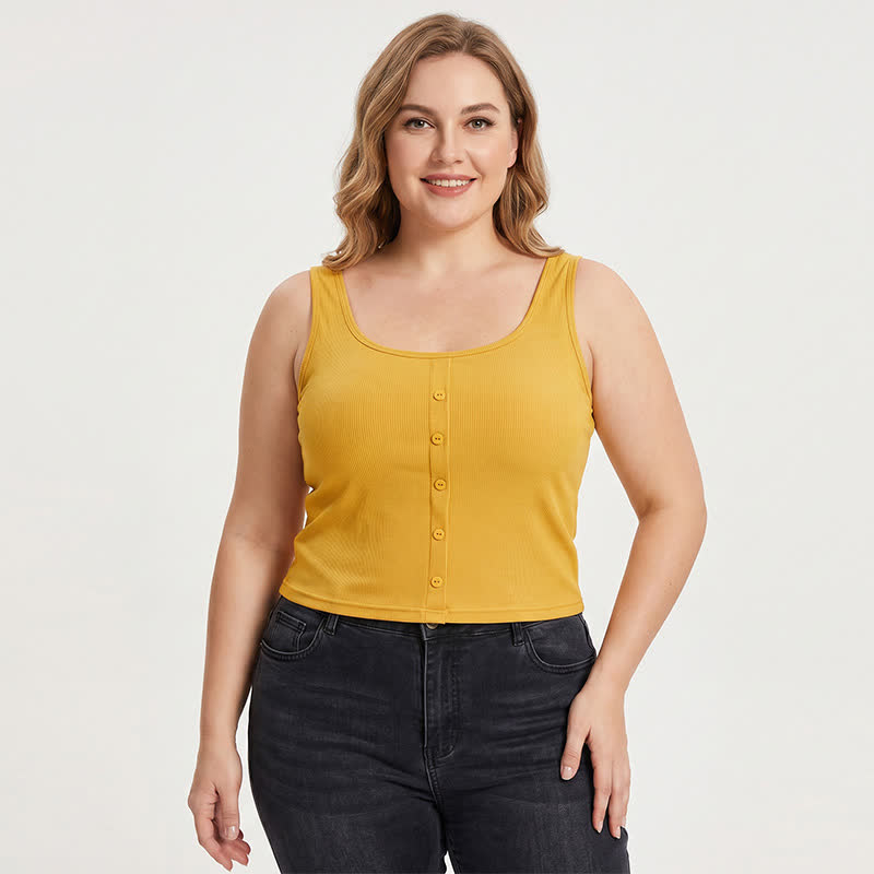 Plus Size Rippstrick-Tanktop mit Knöpfen (2-teilig) - image 0