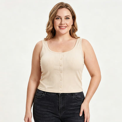 Plus Size Rippstrick-Tanktop mit Knöpfen (2-teilig) - image 8