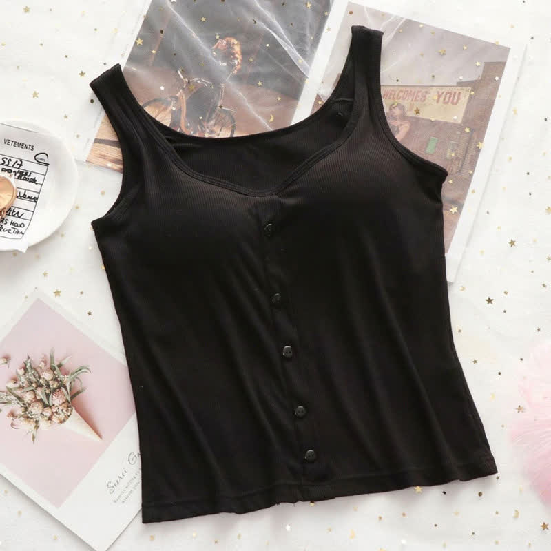 Plus Size Rippstrick-Tanktop mit Knöpfen (2-teilig) - Schwarz - 3XL - image 12