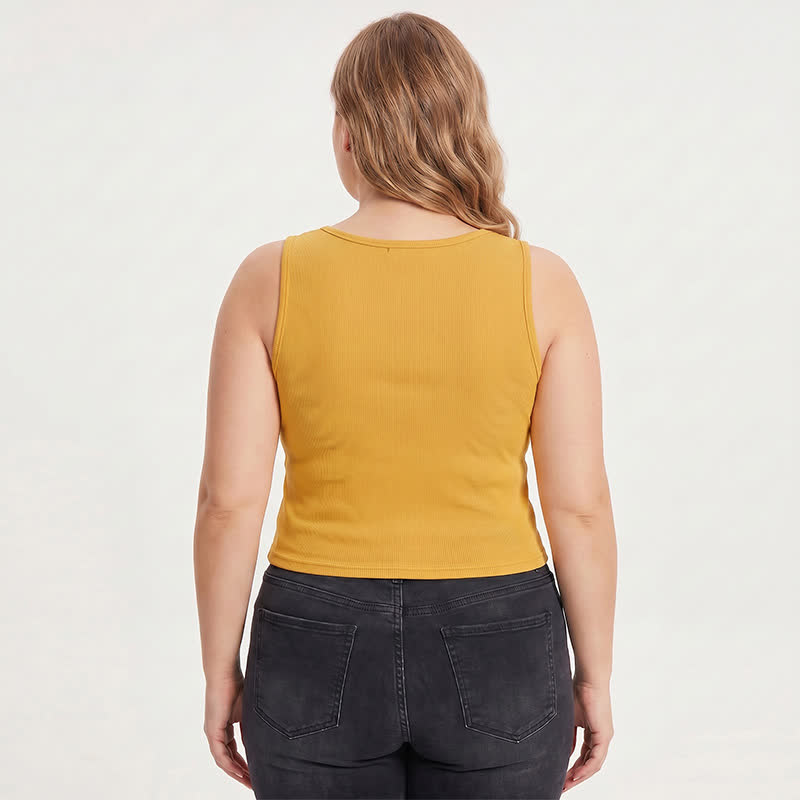 Plus Size Rippstrick-Tanktop mit Knöpfen (2-teilig) - image 2