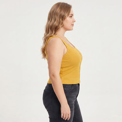 Plus Size Rippstrick-Tanktop mit Knöpfen (2-teilig) - image 1