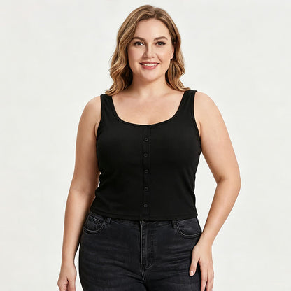 Plus Size Rippstrick-Tanktop mit Knöpfen (2-teilig) - image 9