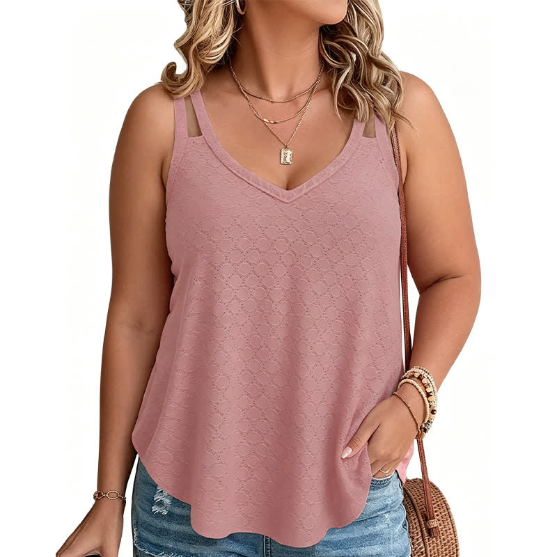 Plus Size Tanktop mit Struktur und V-Ausschnitt - Dunkelrosa - 5XL - image 3
