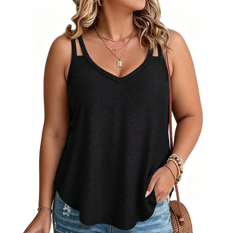 Plus Size Tanktop mit Struktur und V-Ausschnitt - Schwarz - 5XL - image 4