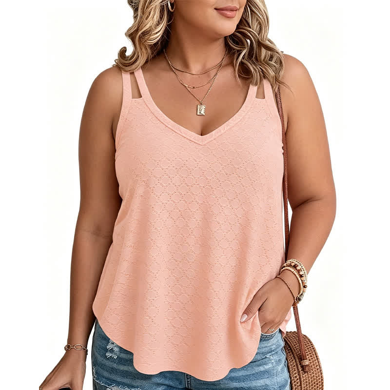 Plus Size Tanktop mit Struktur und V-Ausschnitt - Nackt - 5XL - image 8