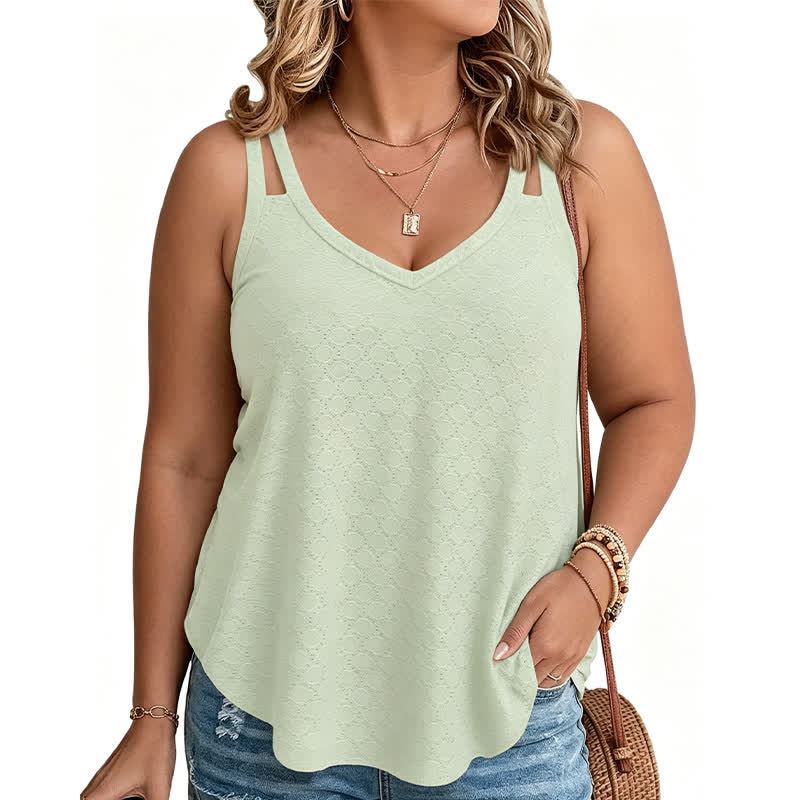 Plus Size Tanktop mit Struktur und V-Ausschnitt - Grün - 5XL - image 2