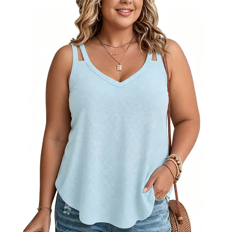 Plus Size Tanktop mit Struktur und V-Ausschnitt - Blau - 5XL - image 6
