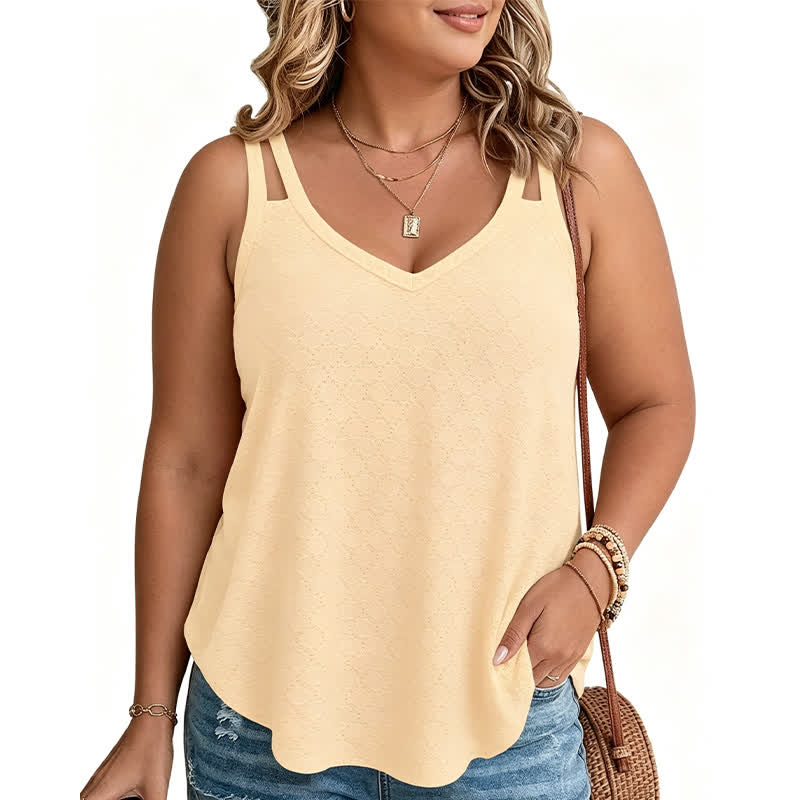 Plus Size Tanktop mit Struktur und V-Ausschnitt - Gelb - 5XL - image 7