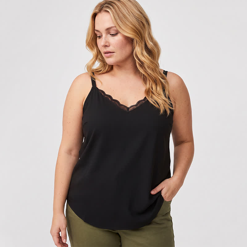 Plus Size Tanktop mit Spitzenbesatz und V-Ausschnitt - image 1