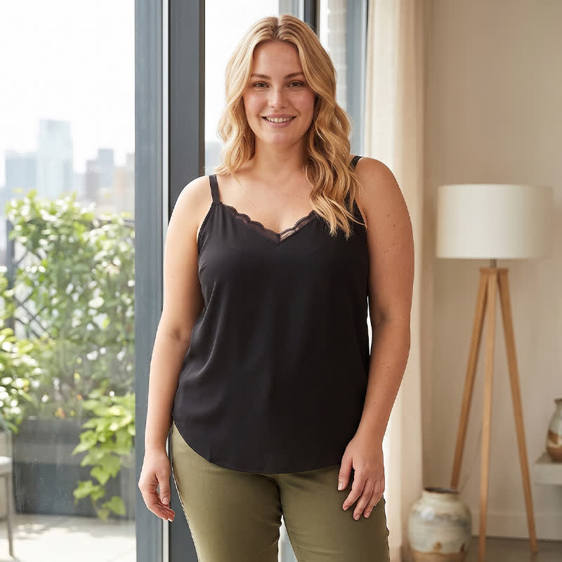 Plus Size Tanktop mit Spitzenbesatz und V-Ausschnitt - image 5