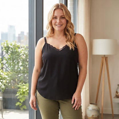 Plus Size Tanktop mit Spitzenbesatz und V-Ausschnitt - image 5