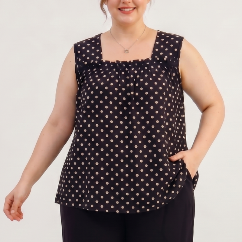 Plus Size Leopardenmuster-Tanktop mit Polka-Dots (2-teilig) - Schwarz - 6XL - image 0
