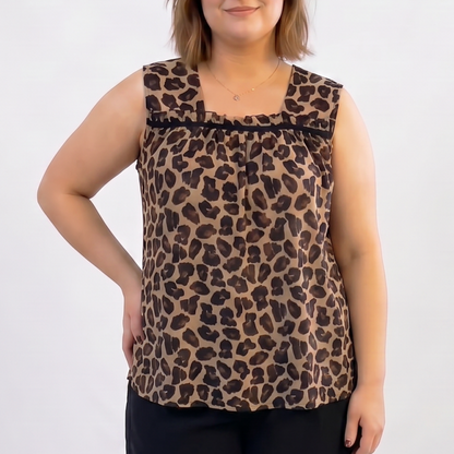 Plus Size Leopardenmuster-Tanktop mit Polka-Dots (2-teilig) - Braun - 6XL - image 1