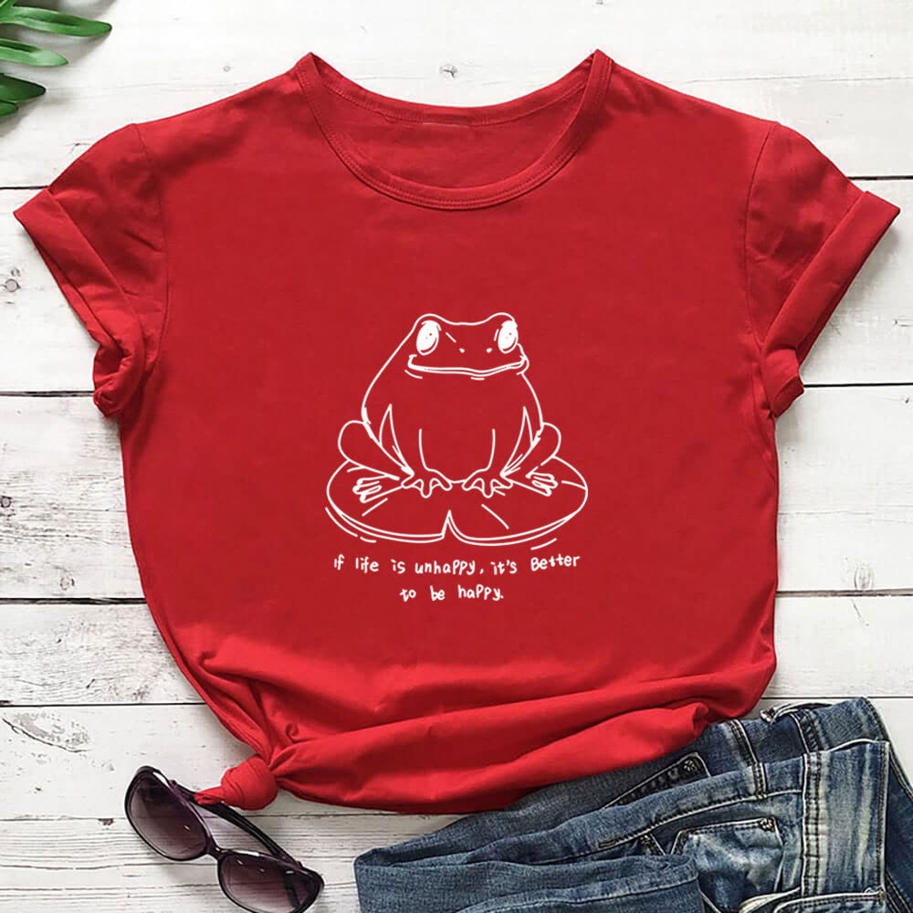 Kurzarm-T-Shirt mit Frosch- und Sloganaufdruck in Übergröße - Rot - 3XL - image 6