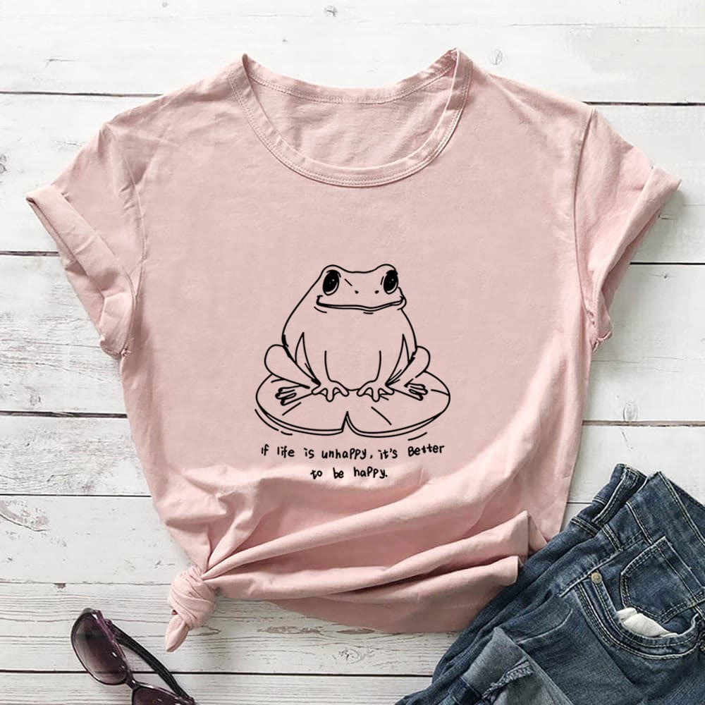 Kurzarm-T-Shirt mit Frosch- und Sloganaufdruck in Übergröße - Hellrosa - 3XL - image 4