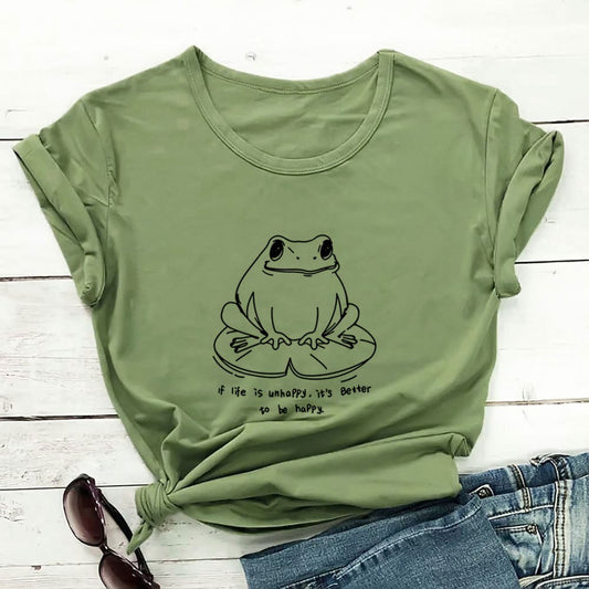 Kurzarm-T-Shirt mit Frosch- und Sloganaufdruck in Übergröße - image 0