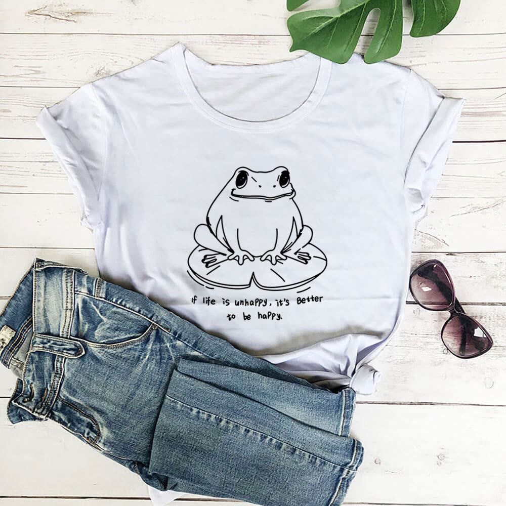 Kurzarm-T-Shirt mit Frosch- und Sloganaufdruck in Übergröße - Weiß - 3XL - image 3