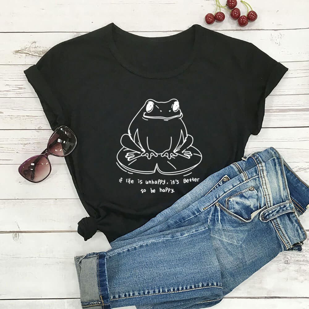 Kurzarm-T-Shirt mit Frosch- und Sloganaufdruck in Übergröße - Schwarz - 3XL - image 5