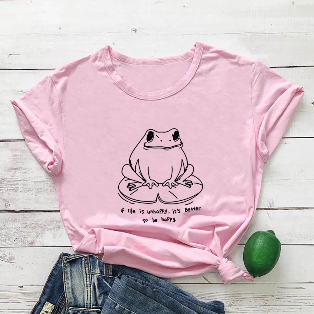 Kurzarm-T-Shirt mit Frosch- und Sloganaufdruck in Übergröße - Rosa - 3XL - image 1