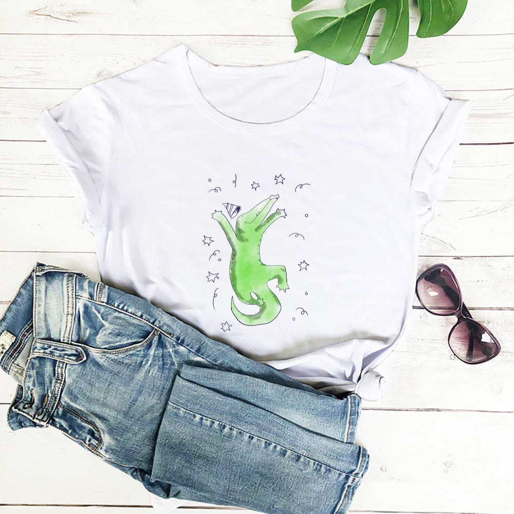 Kurzarm-T-Shirt mit Krokodilmuster in Übergröße - Weiß - 3XL - image 2