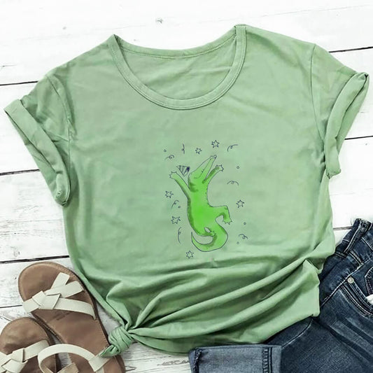 Kurzarm-T-Shirt mit Krokodilmuster in Übergröße - Grün - 3XL - image 0