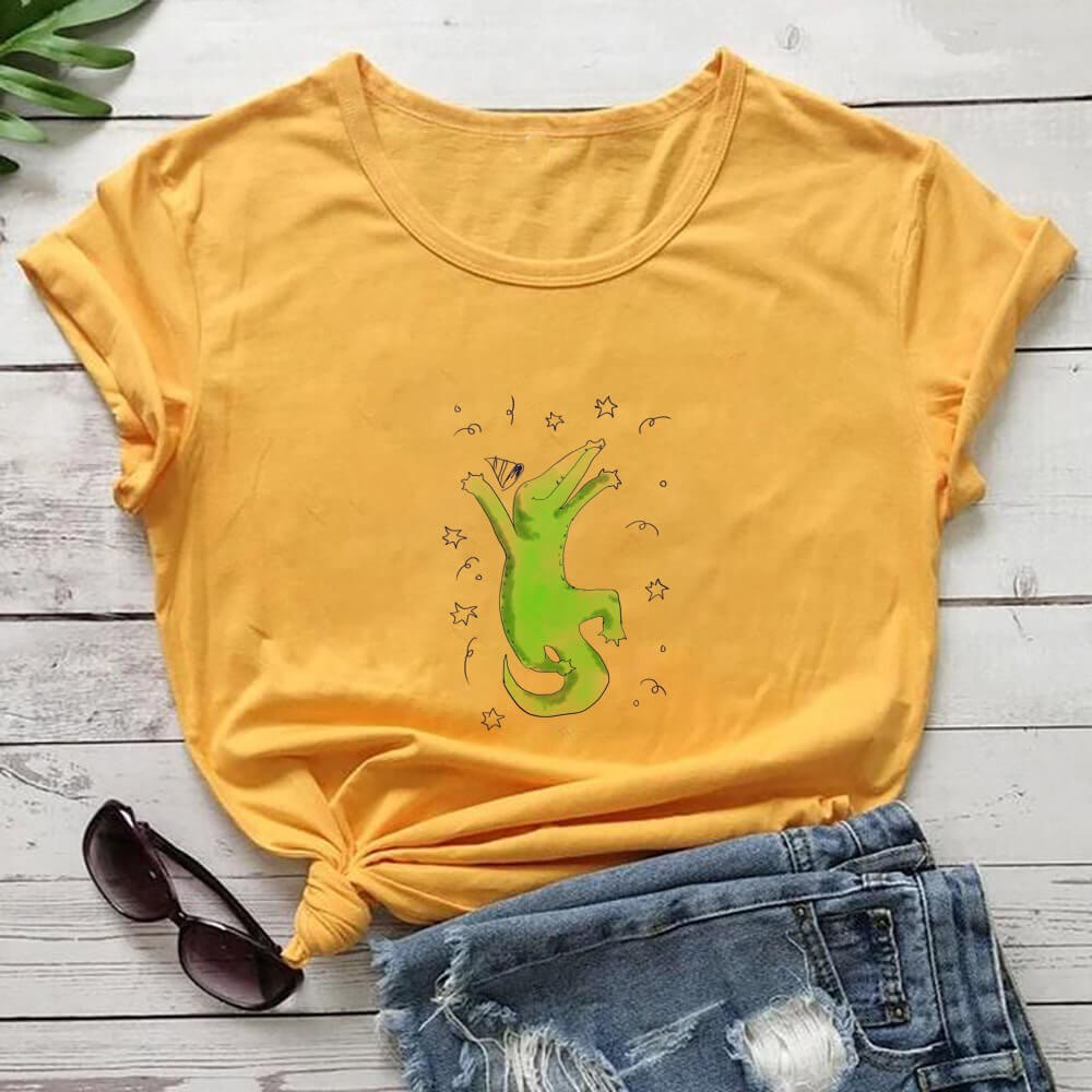 Kurzarm-T-Shirt mit Krokodilmuster in Übergröße - Orange - 3XL - image 3