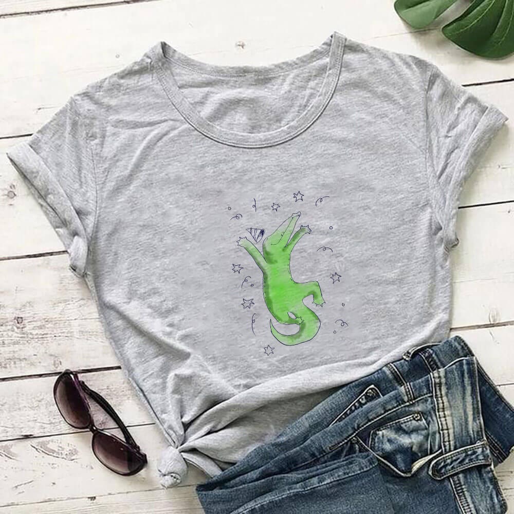Kurzarm-T-Shirt mit Krokodilmuster in Übergröße - Grau - 3XL - image 4